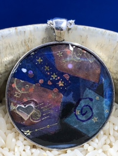 Collage Pendant with Silver Heart Bead