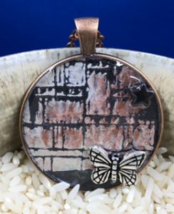 Gelli Plate Pendant with silver butterfly and hematite heart