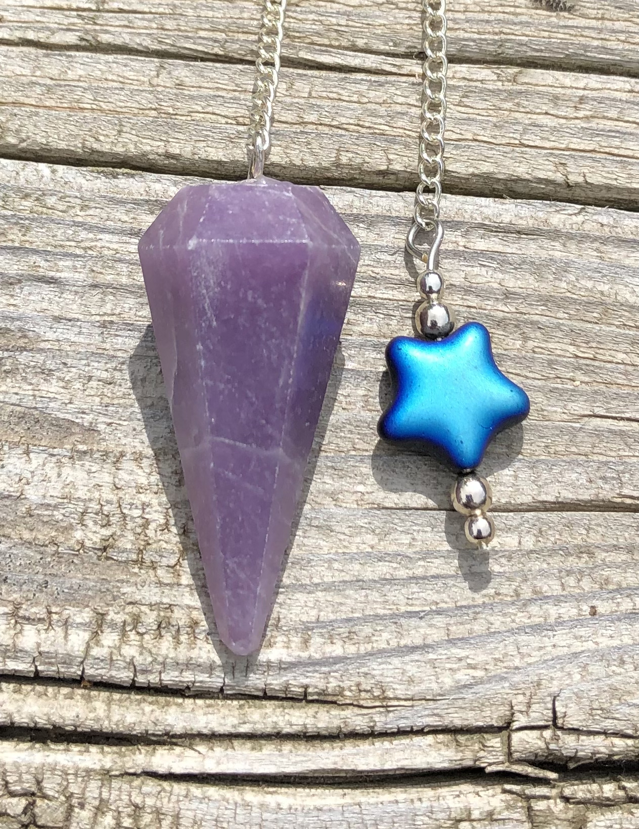 Lepidolite Pendulum with Blue Star Bead