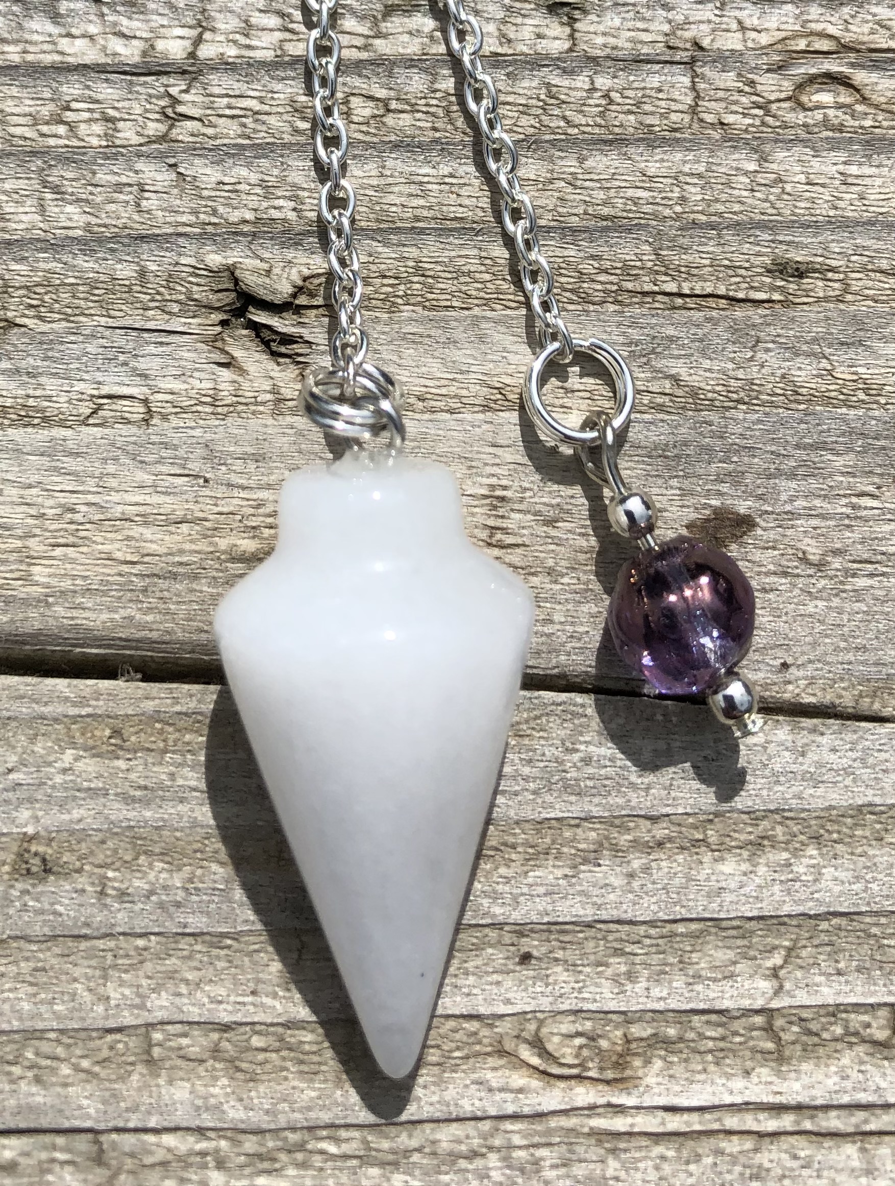Quartz Pendulum with Purple Glass Bead