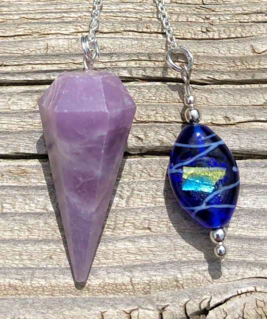 Lepidolite Pendulum with Dichroic Glass Bead