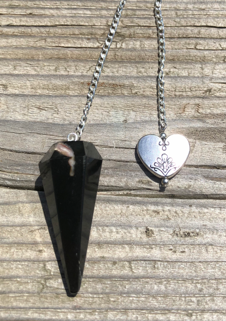 Agate Pendulum with Silver Heart Bead