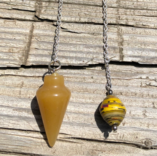 Agate Pendulum with Yellow Paper Bead