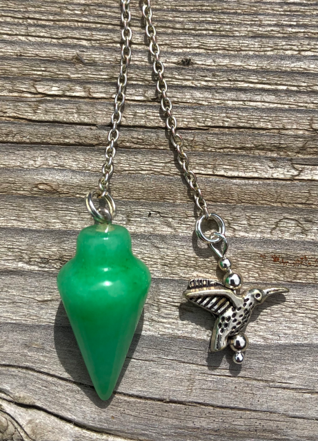 Green Agate Pendulum with Silver Hummingbird Charm