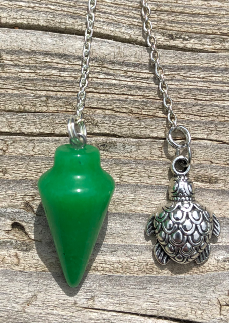 Green Agate Pendulum with Silver Sea Turtle Charm