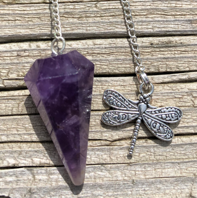 Amethyst Pendulum with Silver Dragon Fly Charm