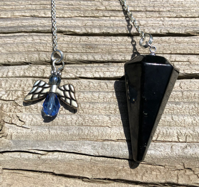 Onyx Pendulum with Blue Angel Charm