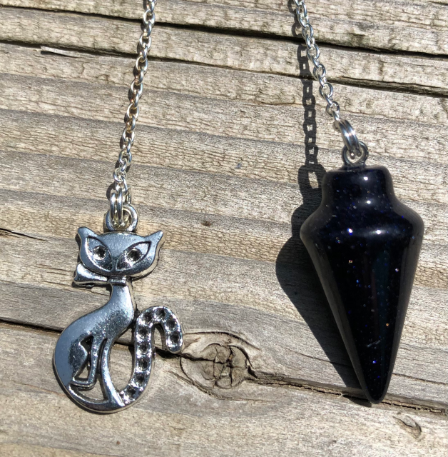 Blue Goldstone Pendulum with Cat Charm