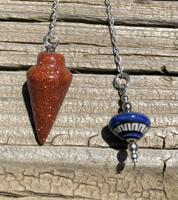 Gold Stone Pendulum with Blue Peruvian Bead