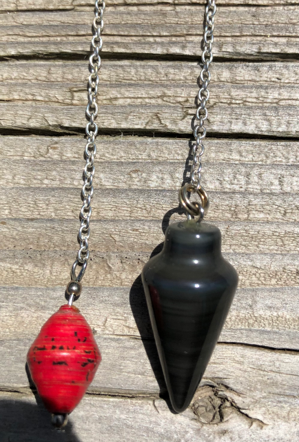 Green Tiger eye Pendulum with Red Paper Bead