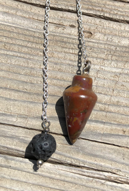 Jasper Pendulum with Black Lava Bead