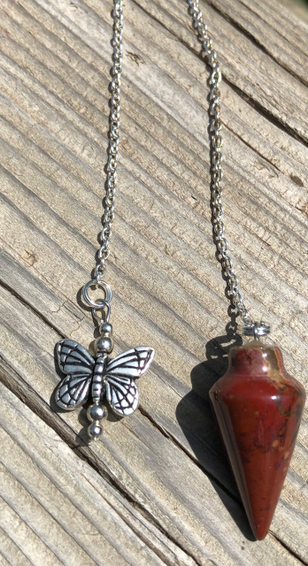 Jasper Pendulum with Silver Butterfly Charm