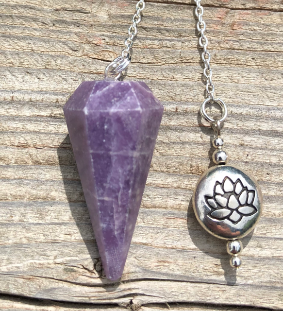 Lepidolite Pendulum with Silver Lotus Bead