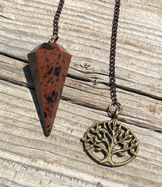 Mahogany Obsidian Pendulum with Large Antique Brass Charm