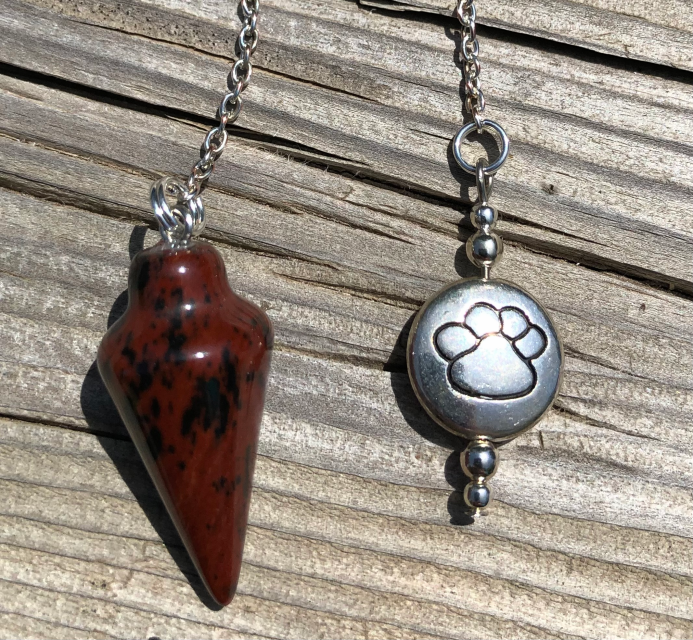 Mahogany Obsidian Pendulum with Silver Dog Paw Charm