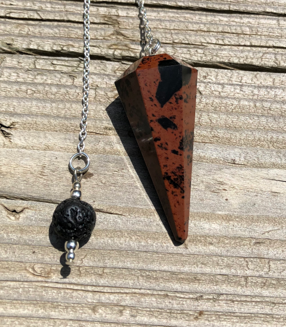 Mahogany Obsidian Pendulum with Black Lava Bead