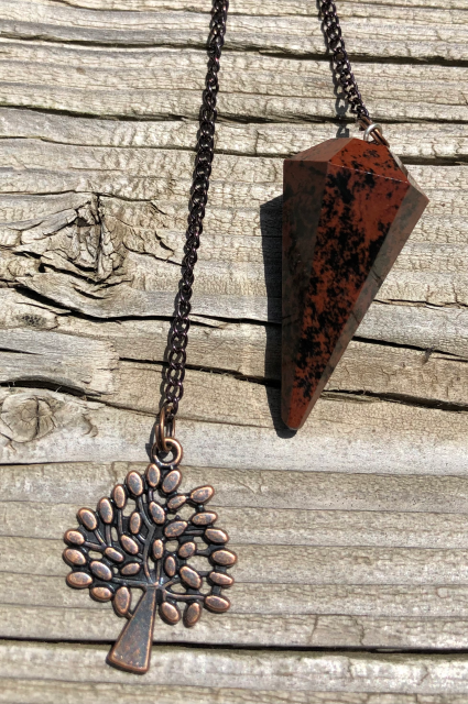 Mahogany Obsidian Pendulum with Antique Copper Tree Charm