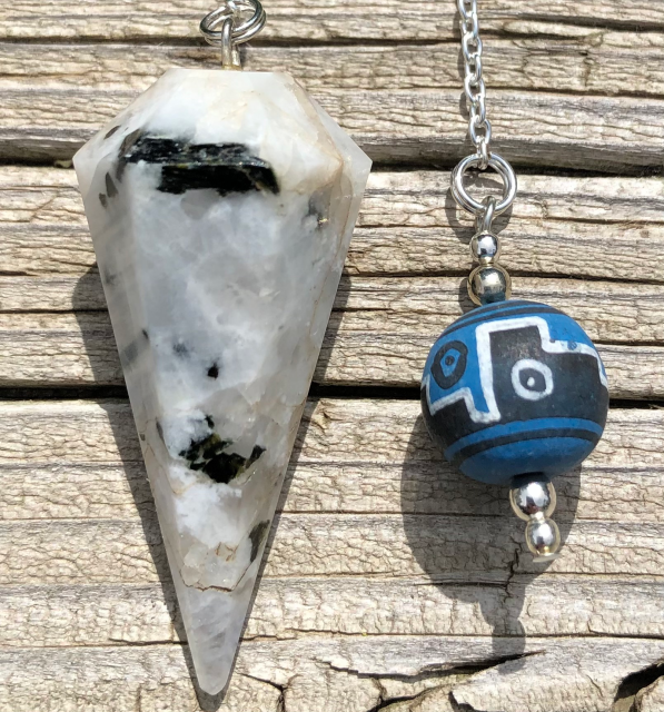 Moonstone Pendulum with Blue Peruvian Bead