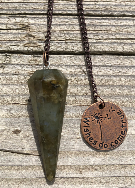 Moss Agate Pendulum with Copper Charm