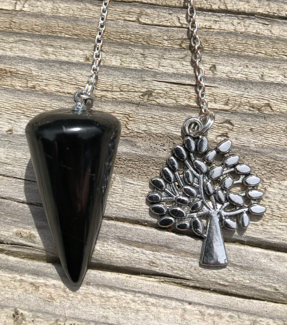 Onyx Pendulum with Silver Tree Charm