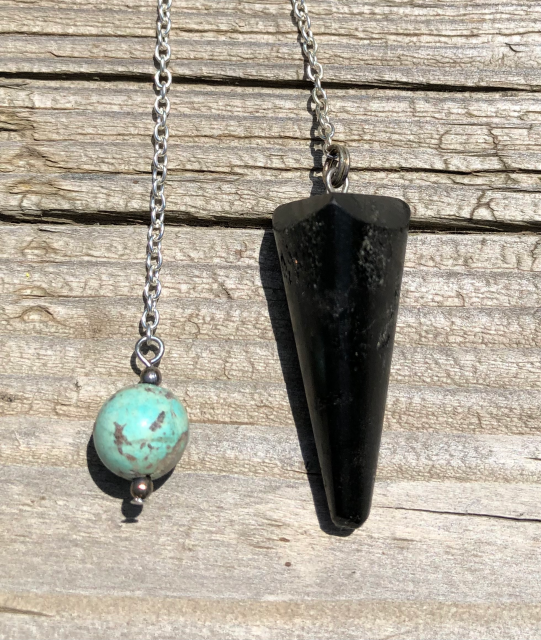Black Obsidian Pendulum with Chinese Turquoise Bead
