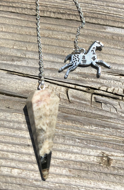 Picasso Jasper Pendulum with Silver Horse Charm