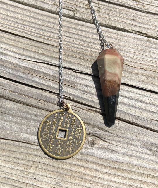 Picasso Jasper Pendulum with I Ching Coin