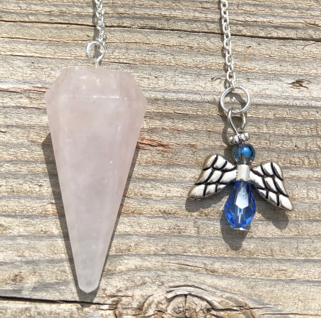 Rose Quartz Pendulum with Blue Angel Charm