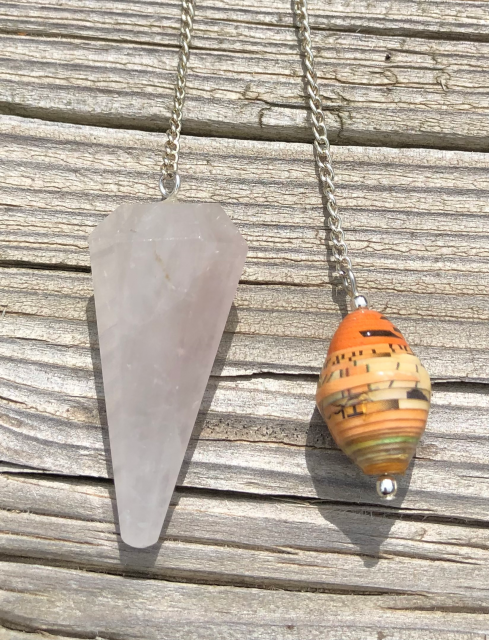 Rose Quartz Pendulum with Orange Paper Bead