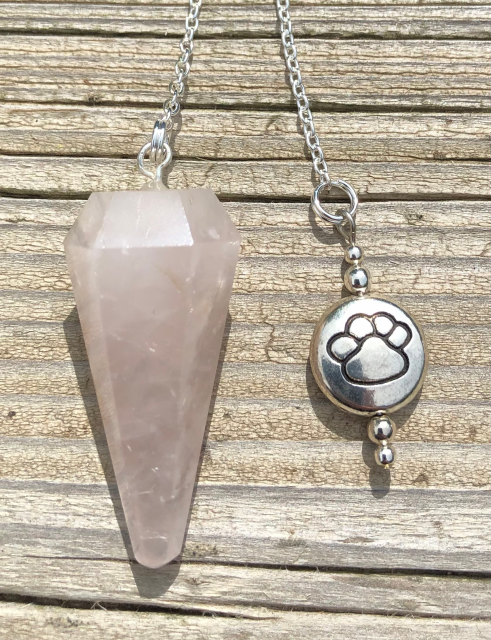 Rose Quartz Pendulum with Silver Paw Print Charm