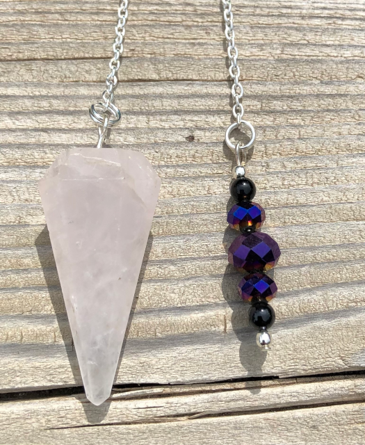 Rose Quartz Pendulum with Purple Faceted Beads