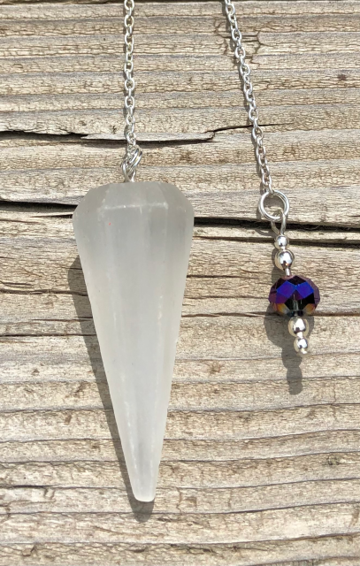 Selenite Pendulum with Purple Bead