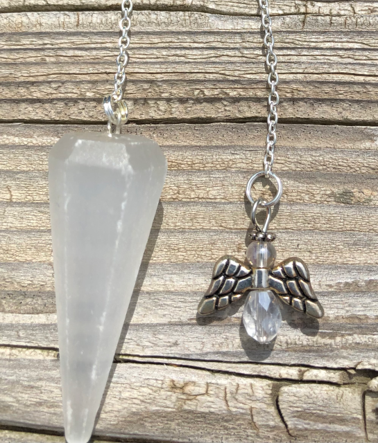 Selenite Pendulum with Angel Bead