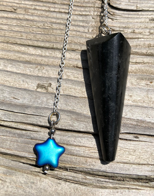 Obsidian Pendulum with Blue Star Bead