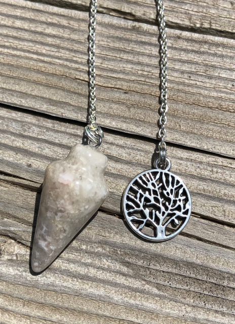 Agate Pendulum with Small Silver Tree Charm