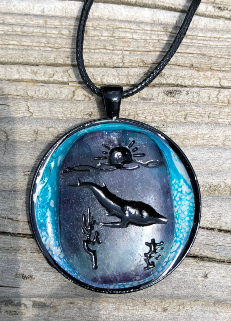 Fluorite Whale Pendant with Blue Background