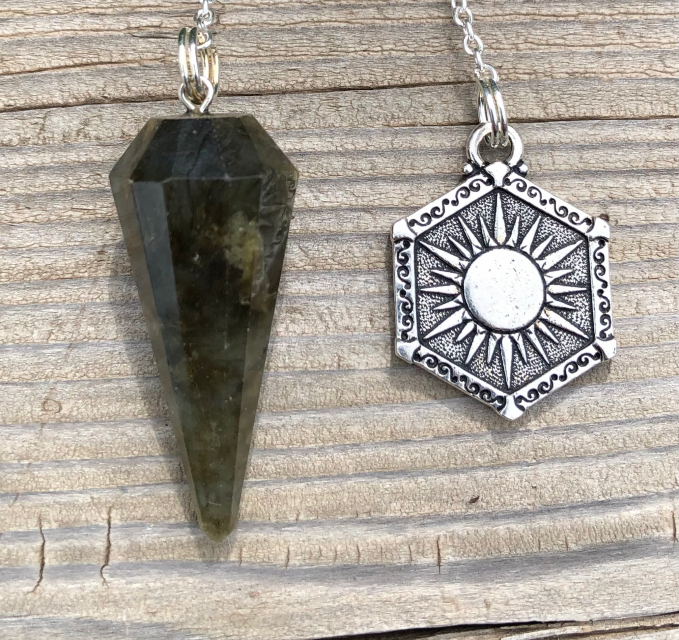 Labradorite Pendulum with Moon/Sun Charm